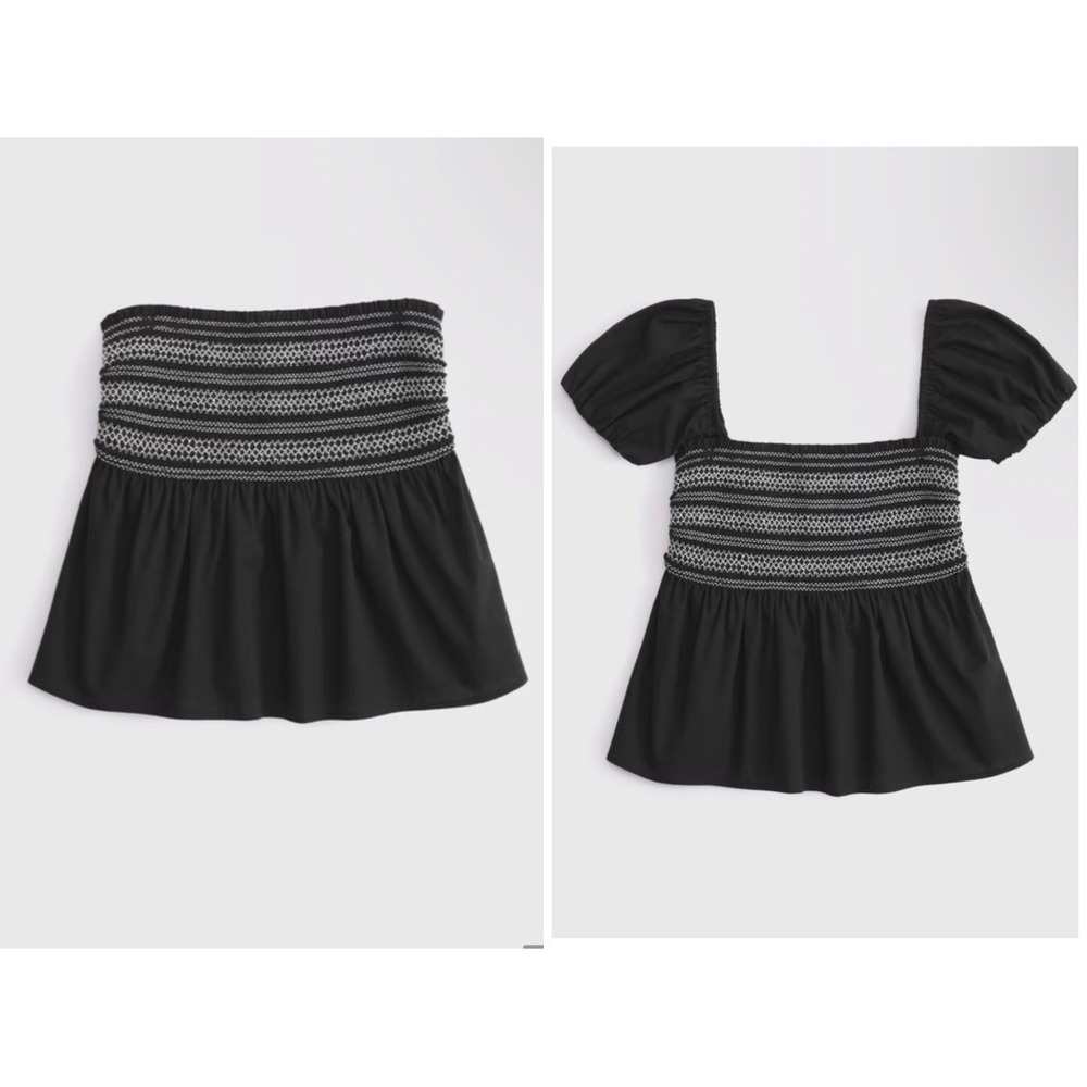 NWT Abercrombie & Fitch‎ Convertible Sleeve Smocked Black Smocked Puff Sleeve L